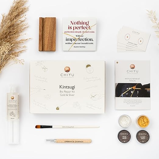 CHIYU Bio Kintsugi Repair kit: Bio Repair Kit - Gold & Silver - Bio Based - Gold Glue - Food Safe - The Most Complete and Durable Kintsugi kit