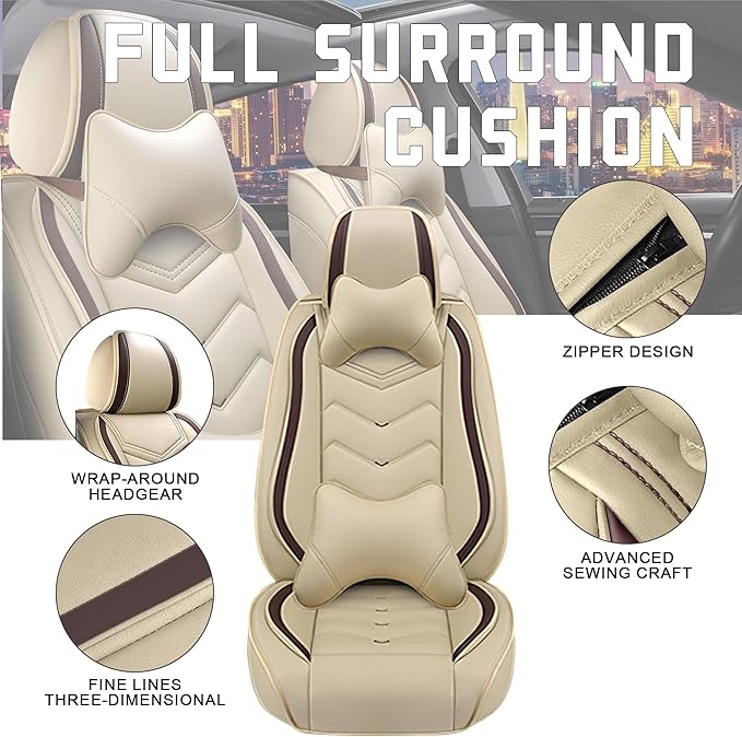 CTDS Car Seat Covers for Jeep Grand Cherokee L 2021-2026, Stylish Sport Seat Cover, Premium Nappa Leather Car Seat Cover. Automobile Seat Covers Sets.(Luxury 5 Seats/Beige)