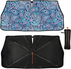 CHILL·TEK Funny Car Windshield Sun Shade Umbrella, 70s 80s Flower Car Sun Shade Umbrella, Block UV Rays Heat Foldable Windshield Umbrella Sun Visor Protector - Keep Vehicle Cool for Cars SUV
