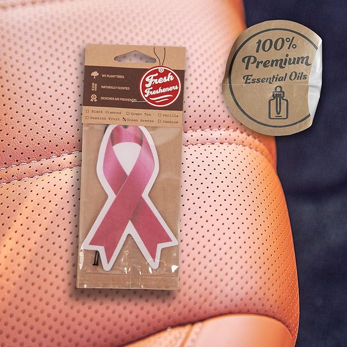 Fresh Fresheners Cute Funny Car Air Fresheners 4 Pack Scented with Premium Oils (Breast Cancer Ribbon)