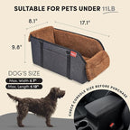 BurgeonNest Center Console Small Dog Car Seat - Portable Pet Cat Puppy Booster Armrest Carseat Up to 11lbs, Anti-Collapse Comfort Car Travel with Washable Fluffy Cushion and Pillow, Brown