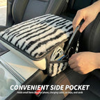Plush ZebraPrint Car Center Console Cover with Side Pockets, Fluffy Armrest Cushion Pad,Soft Zebra Car Interior Decorations Accessories with Storage for Women,Universal Fit for Vehicles SUV Truck