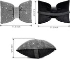 2 PCS Bling Car Pillows, Rhinestones Bowknot Bling Car Headrest Pillow, Car Neck Pillow for Driver Cool Relax Necksupport, White Crystal Diamond Car Accessories for Women
