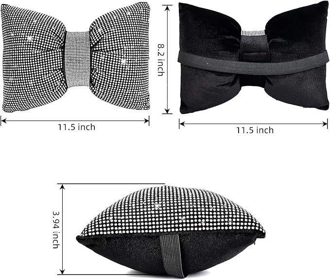 2 PCS Bling Car Pillows, Rhinestones Bowknot Bling Car Headrest Pillow, Car Neck Pillow for Driver Cool Relax Necksupport, White Crystal Diamond Car Accessories for Women
