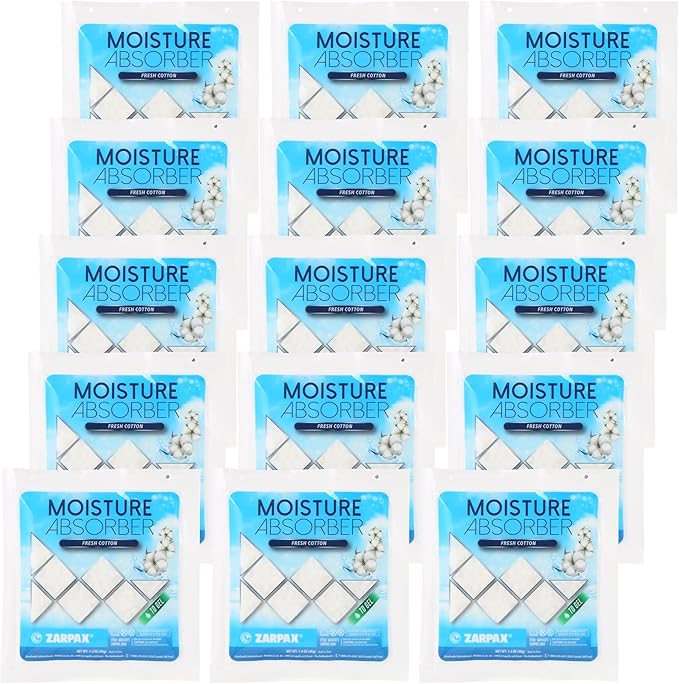 Moisture Absorber Sachets Fresh Cotton 1.4 oz/40g - Remove Excess Moisture In Air & Odor - Desiccant Dehumidifier for Closet, Drawer, Safe, Storage - Dampness & Humidity Control - Set of 15