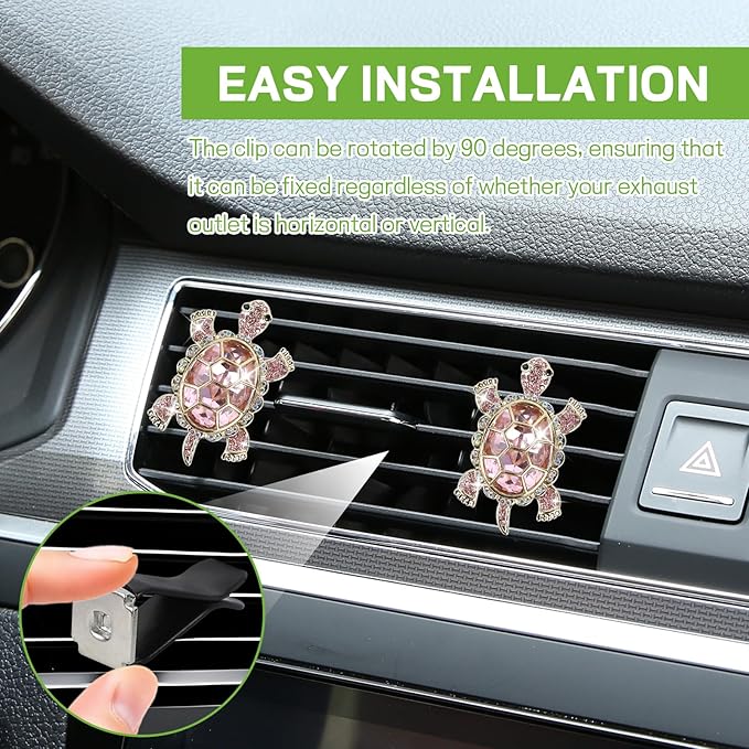 2PCS Sea Turtles Car Air Freshener Vent Clip, Bling Cute Turtle Vent Clips for Cars, Rhinestone Auto Air Conditioning Outlet Clip, Ocean Theme Interior Decor Car Accessories (Pink)