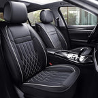 Aierxuan Front Car Seat Covers Universal Fit for Honda Civic Accord, Toyota Camry Prius Rav4 Corolla, Kia, Lexus, Nissan, Mazda, Jeep Cherokee and Most Cars, with Waterproof Leather (Black and White)