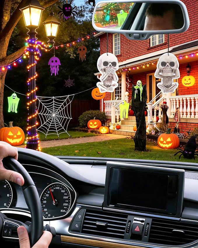 Car Air Freshener Hanging, 6Pcs Evil Skull Halloween Tree Decorations, Horror Movie Gifts, Halloween Air Freshener Car Decor, Scented Rearview Mirror Pendant, Halloween Gifts for Men Women