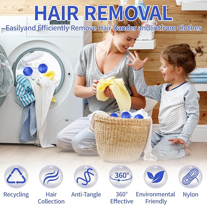 Pet Hair Remover for Laundry(24 PCS) - Washing Machine Hair Collector & Pet Hair Removal Tool, Cat Dog Hair Collector for Washer, Reusable Lint Trap for Front Load & Top Load Washers (Blue) (24)