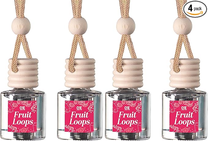 CE CRAFT Car Air Freshener Diffuser, Fruit Loops, 4 Pack Air Deodorizer for Essential Oils, Long Lasting Car Diffuser Bottle, Reusable Jar, Multicolor