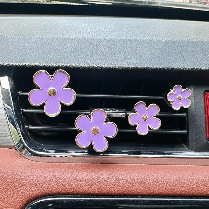 8pcs Cute Five-Petal Flower Car Air Vent Fragrance Clip Daisy Car Air Freshener Air Conditioning Outlet Clip Car Inter Decor (light pink purple, Ocean)