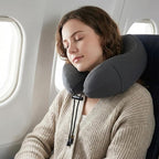 Travel Neck Pillow for Airplanes,100% Memory Foam Neck Support Pillow,Ergonomic U-Shaped 360° Neck Support,Portable with Storage Box,for Flight,Car,Train,Office & Home (Dark Gray)