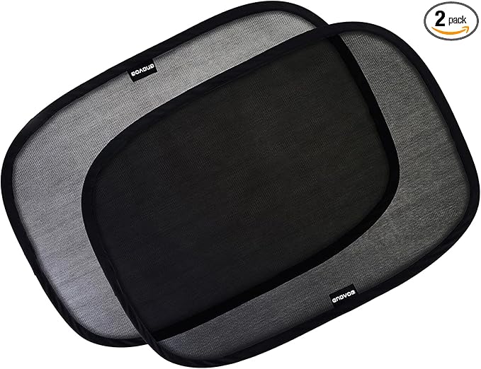 2-Pack Car Window Shades by Enovoe - 19 x 12 in Side Window Cover for SUVs, Sedans, and Trucks - Protects Baby from UV Rays and Glare - Cling Design for Easy Use - Plain