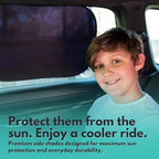Car Window Shades - Certified 99.79% UVA & 99.95% UVB Sun Protection. Award Winning car Sun Shade for Side Windows. 4 Pack Transparent Shades 20" x 12" - Car Accessories Interior by Kinder Fluff