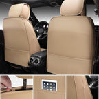 CAR PASS Nappa Leather Car Seat Covers Full Set, Luxury Seat Protector for Cars, Waterproof Anti-Slip Car Seat Cushion Armrest Compatible Airbag Universal for Sedan SUV Pick-up Truck Automotive, Beige