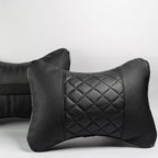 Set of 2 Quilted Faux Leather Car Headrest Pillow, Black Case/Black Threading, Ergonomic Neck Support for Comfortable Driving