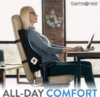 Samsonite Memory Foam Lumbar Support Pillow, Ergonomic Back Cushion for Office Chair, Gaming Chair, Automotive Full Back Support, Home Essentials for Sitting Comfort and Posture Relief, Black