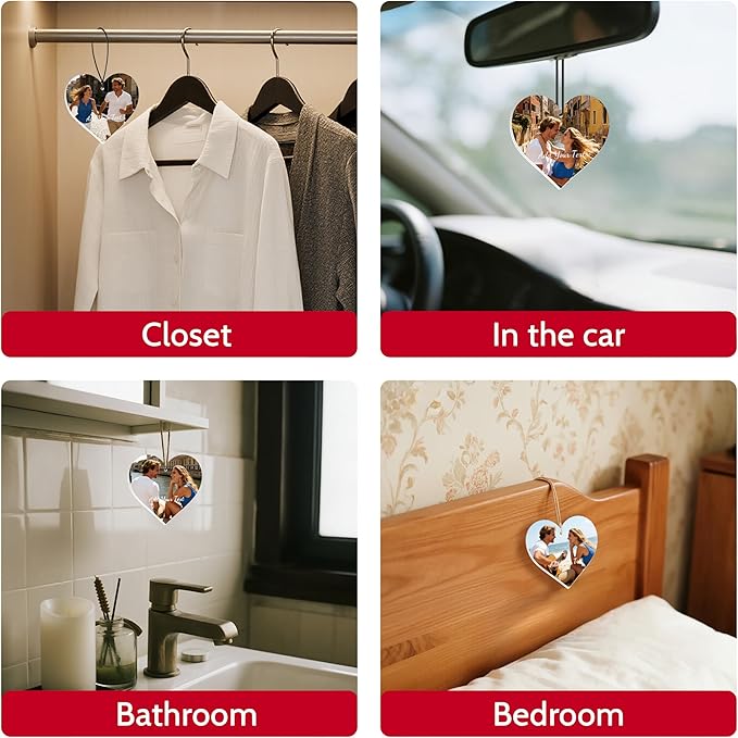 Bemaystar Custom Air Fresheners with Picture – Custom Double Sided Photo Car Air Freshener, Personalized Air Freshener for Car Wardrobe Bathroom and Hanging Ornaments (Heart)