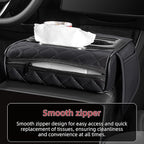 5 in 1 Car Center Console Cover, Armrest Pad with 2 Storage Pockets, Cup Holder, Tissue Box Slot, Phone Holder, Universal Car Interior Organizer (Black)