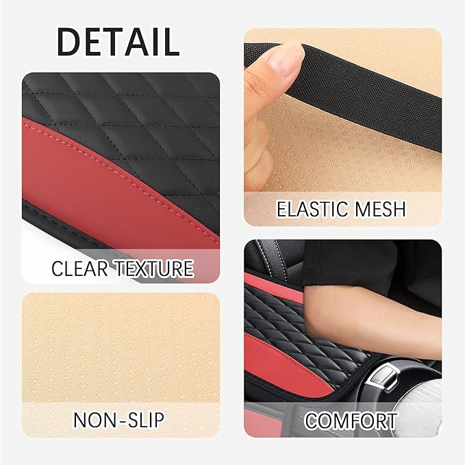 Patchwork Leather Center Console Covers for Cars,Upgraded Arm Rest Cover for Car with Side Storage Pocket for Car Seat Organizer,Middle Console Cover Stylish Car Decoration (Red)