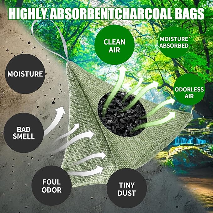 Activated Charcoal Odor Absorber，Naturally Bamboo Charcoal Air Purifying Bags for Closet/Shoe/Car/Bathroom