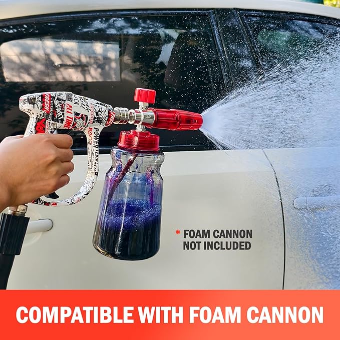 Bear Force High Pressure Washer Gun 3000 PSI Max, Color Painted Power Washer Short Gun M22-ID14mm with 1/4” Quick Connector & 5 Spray Nozzles, Car Wash, Car Cleaning, Car Care Detailing