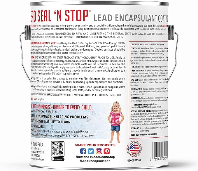 Lead Seal 'n Stop Lead Encapsulant Coating, Stops and Encapsulates Interior and Exterior Lead Based Paints, Long Term Protection for Your Entire Family, 1 Gallon