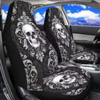 Skull Flower Car Seat Covers Front Seats Only Breathable Stretch Polyester Fabric Cover Easy to Install Car Accessories Universal Fit for Most Vehicle