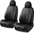 CAR PASS Nappa Leather Car Seat Covers Front Seats Only, Luxury PU Leatherette Seat Covers 2 Pack Waterproof Durable Car Seats Cushion Protector Universal Fit for Sedan SUV Pick-up Truck Van All Black