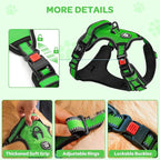 FURRYFECTION Plaid Dog Harness for Large Dogs, Reflective No Pull Adjustable Pet Vest with Front Clip, Leash, Easy Control Handle and Seat Belt, Green, XL