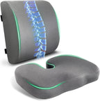 Seat Cushion & Adjustable Lumbar Support Pillow Set, Charcoal Memory Foam Back & Tailbone Pain Relief, Non-Slip & Washable Cover, for Office Chair, Car Seat, Wheelchair - Grey
