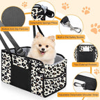 Portable Dog Car Seat for Small Dogs - Adjustable Safety Leash, Washable Cushion & Storage Pocket - Pet Booster Seat for Car Travel- Leopard