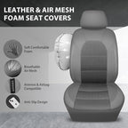 CAR PASS Leather Car Seat Covers Breathable Seat Cover Full Sets Airbag Compatible for Most Cars, SUVs, Trucks, and Vans (Full Set, Gray)