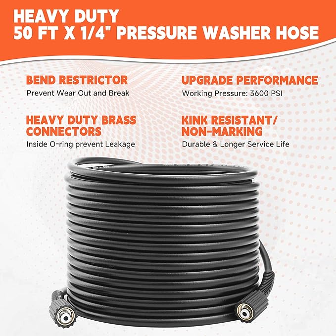 Pressure Washer Gun and Hose Kit, 50 FT High Power Washer Hose with Replacement Wand Extension, 5 Nozzle Tips, M22 Fitting