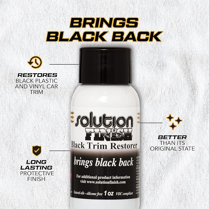 Solution Finish - Black Plastic & Vinyl Trim Restorer - Use for Car and Truck Detailing, No Wet Look, Instantly Revives Color to Trim, Bumpers, Mud Flaps, Etc., Black (1 oz)