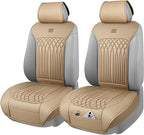 CAR PASS Car Seat Protector, 2 Pack Sideless Nappa Leather Seat Covers for Cars, All Season Waterproof Breathable Front Seats Cushion with Storage Pocket Universal Fit Vehicle Car SUV Truck, All Beige