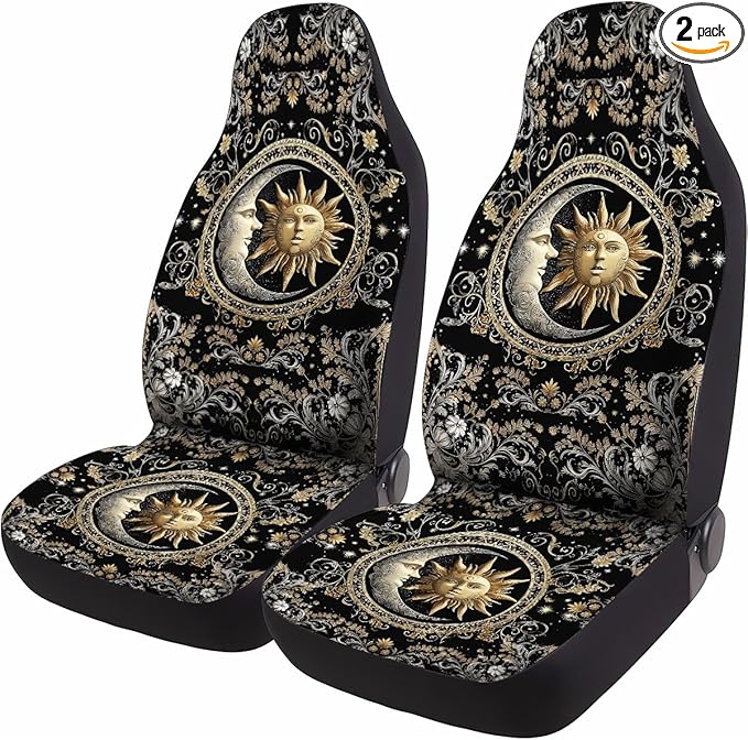 GENANY Celestial Seat Covers Set of 2, Breathable Front Seat Covers for Truck Sedan SUV, Sun Moon Car Accessories, Celestial Gift for Women Men