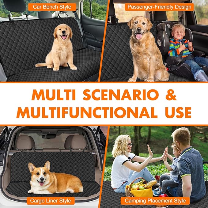 Backseat Cover for Dogs, Waterproof and Non-Slip Pet Bench Seat Covers, Car Seat Protector for Back Seat, Universal Size Rear Car Seat Cover Fits Cars, Trucks and SUVs, M-Black