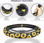 FKELYI Floral Hummingbird Car Seat Covers Full Set - Steering Wheel, Gear Shift, Handbrake, Headrest Covers & Cup Coasters