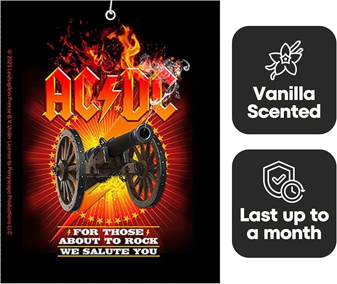 Rocksax AC/DC For Those About To Rock Hanging Air Freshener – Vanilla Car Air Freshener for Home & Office – Double-Sided Print Rock Band Memorabilia Car Fresheners