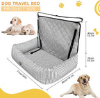 Dog Car Seat for Small/Medium Dogs, 2-in-1 Booster Seat & Pet Sofa Bed, Removable Washable Portable Car Travel Bed (Stripes-L-Grey)