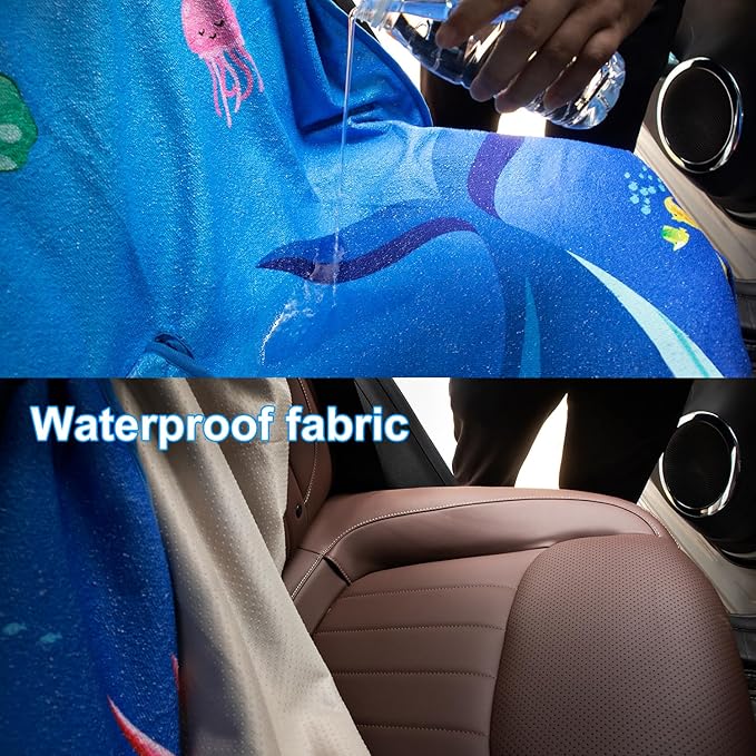 Waterproof Sweating Car Seat Cover for Post Gym Workout, Running, Swimming, Beach and Hiking, Universal Fit Non-Slip Bucket Seat Protector for Cars SUV Trucks, Machine Washable (Bench Ocean)