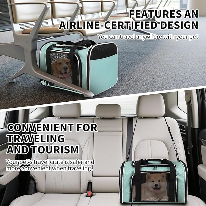 Carriers Soft-Sided Large Pet Carrier for Cats Dogs Small Animals Up to 25Lbs,Top Load Carrier,Ventilated Design,Portable Cat Carrier Airline Approved(X-Large,Green)