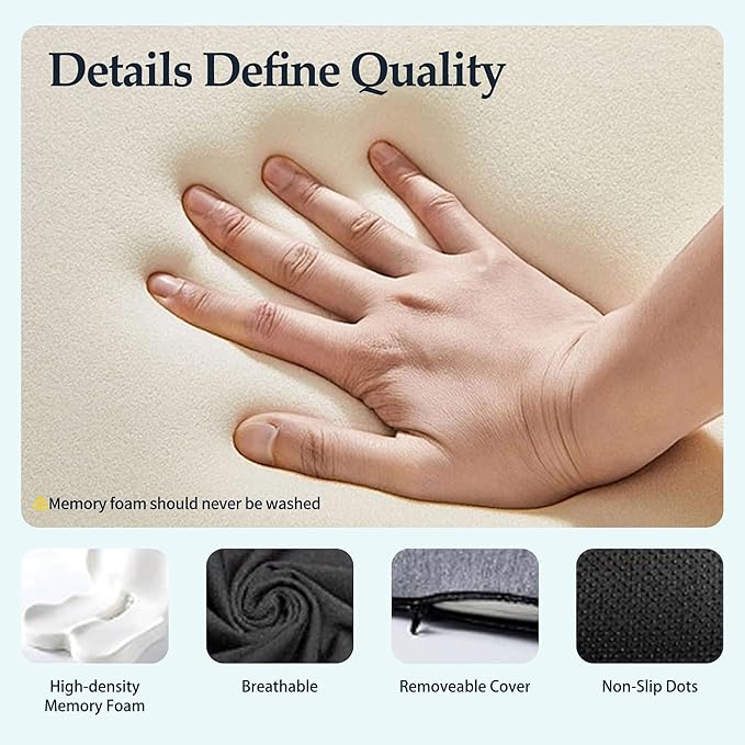 Onever Ergonomic Memory Foam Seat Cushion, Lumbar Support Non Slip for Truck Driver Long Driving Office Chair Back Tailbone Pain Relief Grey