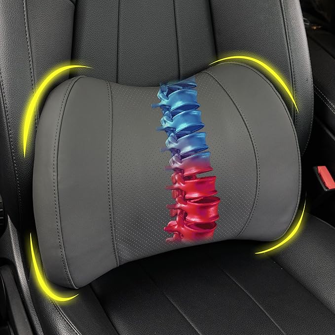 Lumbar Support Pillow for Car, Memory Foam Lumbar Pillow for Lower Back Pain Relief - Back Cushion for Driving, Chair Support for Car-Office Chair, Wheelchair - Classic Dark Grey