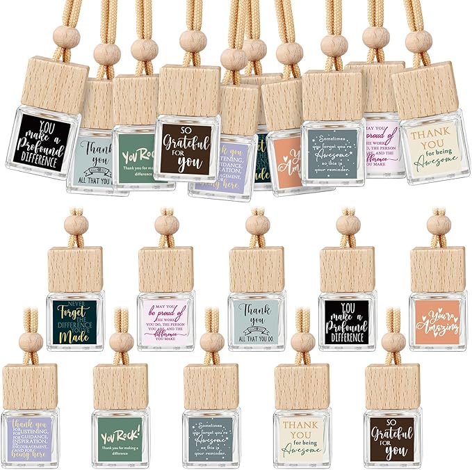 Havawish 10 Pcs Appreciation Gift Bulk for Employee Staff Empty Glass Essential Oil Diffuser Car Air Freshener Diffuser for Teachers Hanging Ornament Inspirational Team Thank You Gift