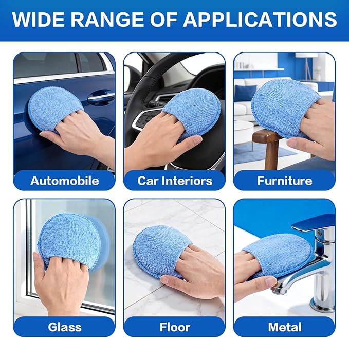 6 Pack Microfiber Wax Applicator Pads, Car Wax Applicator with Finger Pocket, Detail & Polishing Foam Pad for Car Cleaning and Best Polishing (5 inch)