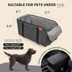 BurgeonNest Center Console Small Dog Car Seat - Portable Pet Cat Puppy Booster Armrest Carseat Up to 11lbs, Anti-Collapse Comfort Car Travel with Washable Fluffy Cushion and Pillow, Grey