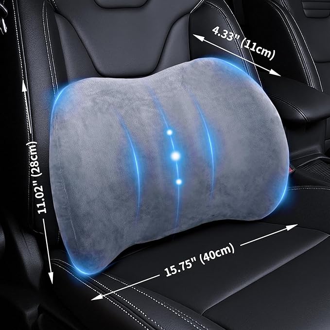 Lumbar Support Pillow for Car, Memory Foam Back Support Lumbar Pillow for Car, Gaming, Office Chair, Ergonomic for Lower Back Pain Relief, Comfortable and Soft Fabric, Crey