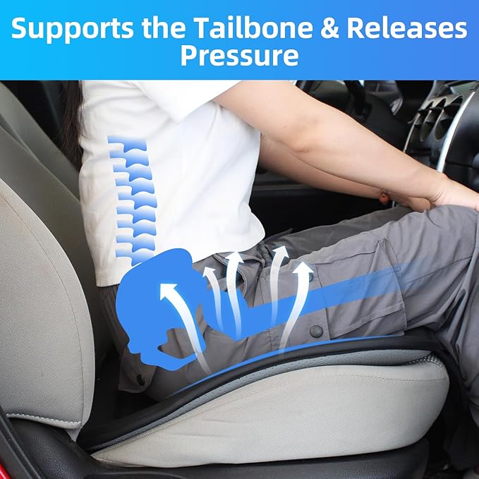 KAYI Car Seat Cushion, Comfort Memory Foam Car Cushions for Driving, Breathable Leather Surface with Anti Slip Rubber Bottom, Seat Cushion for Car and Office Chair (2 Pack, Grey)